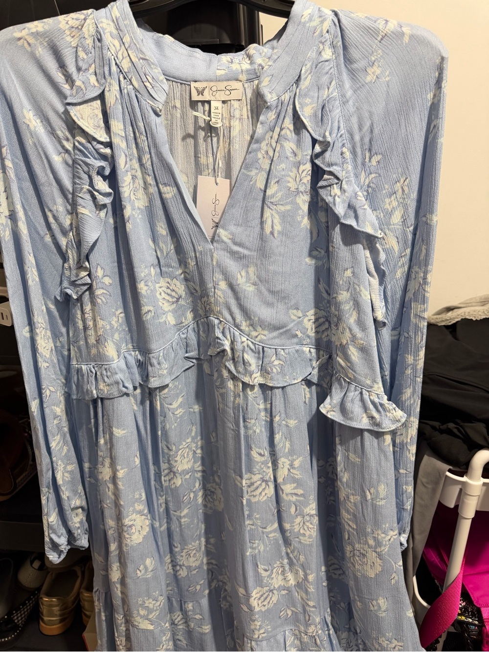 Jessica Simpson Light Blue and White Floral Ruffle Dress — women’s Casual
